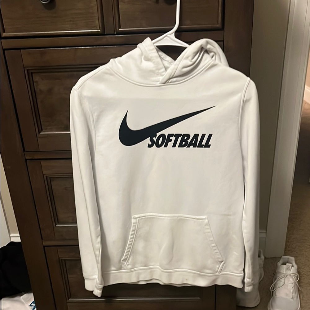 Nike White Hoodie with Black Softball Logo